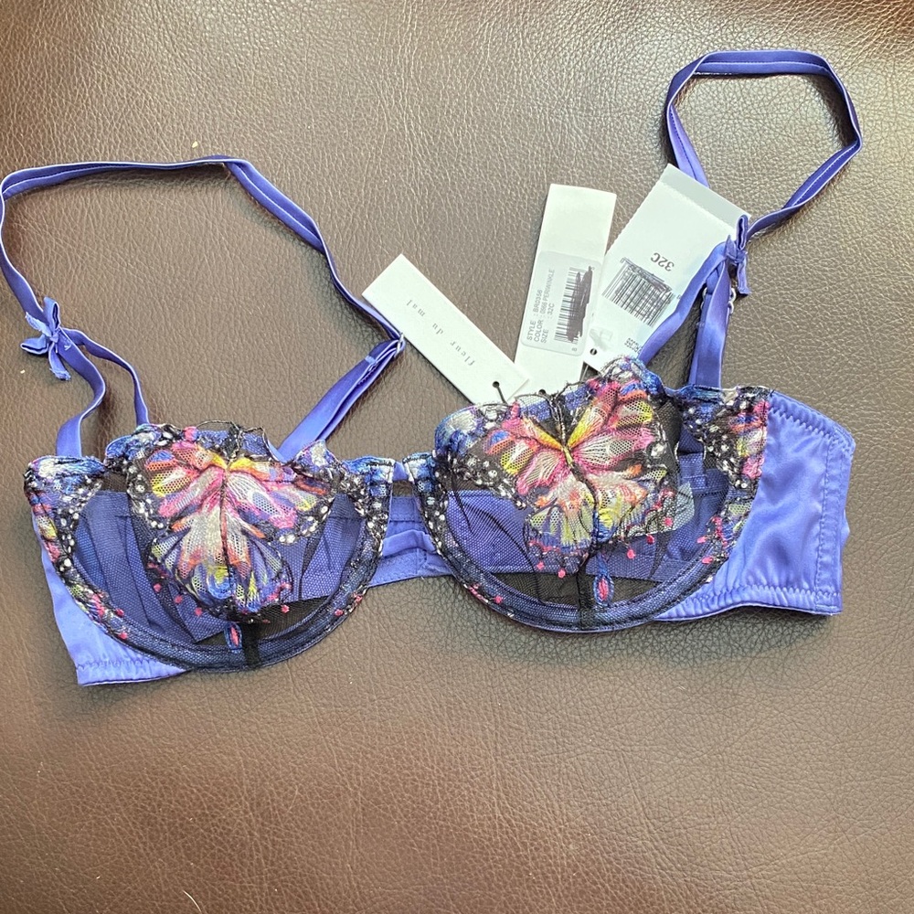 Fleur du Mal Purple and Black Embroidered Bra